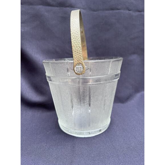 Vintage Glass Ice Bucket with a Hammered Metal Handle and Wooden Bucket Design - Picture 3 of 12